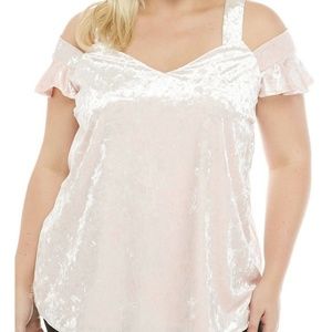 Kaari Blue Light Pink Crushed Velvet Top 2X